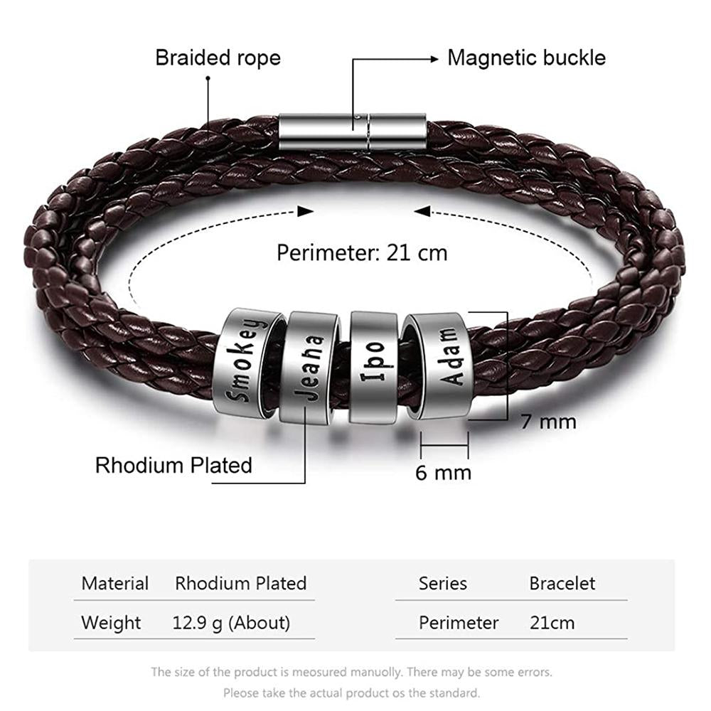 Men's Personalized Custom Braids Bracelet with Small Beads