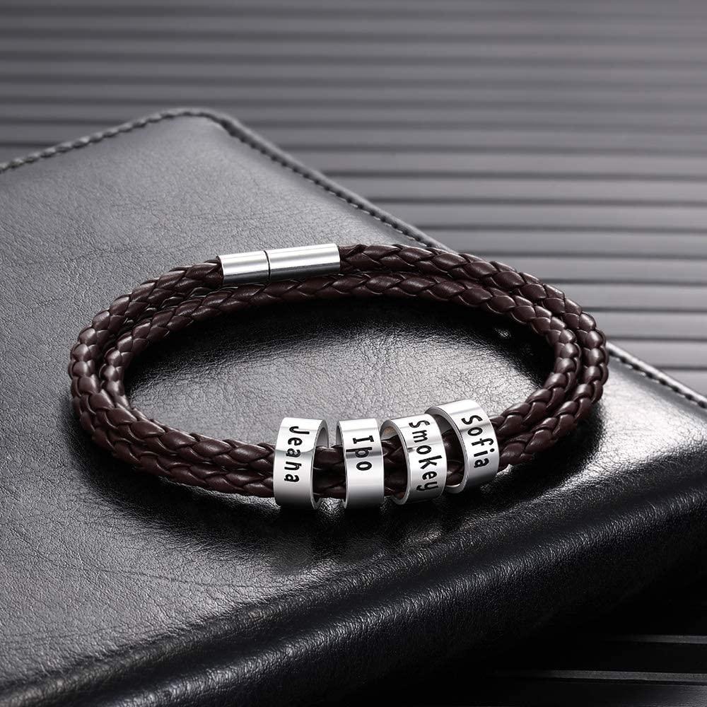 Men's Personalized Custom Braids Bracelet with Small Beads