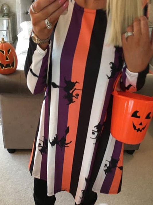 Halloween Striped Witch Broomstick Mini Dress