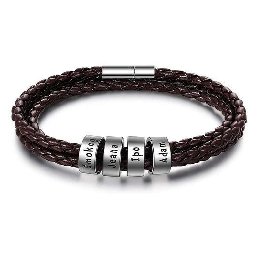 Men's Personalized Custom Braids Bracelet with Small Beads
