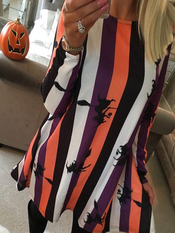 Halloween Striped Witch Broomstick Mini Dress