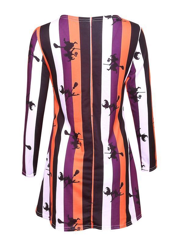 Halloween Striped Witch Broomstick Mini Dress