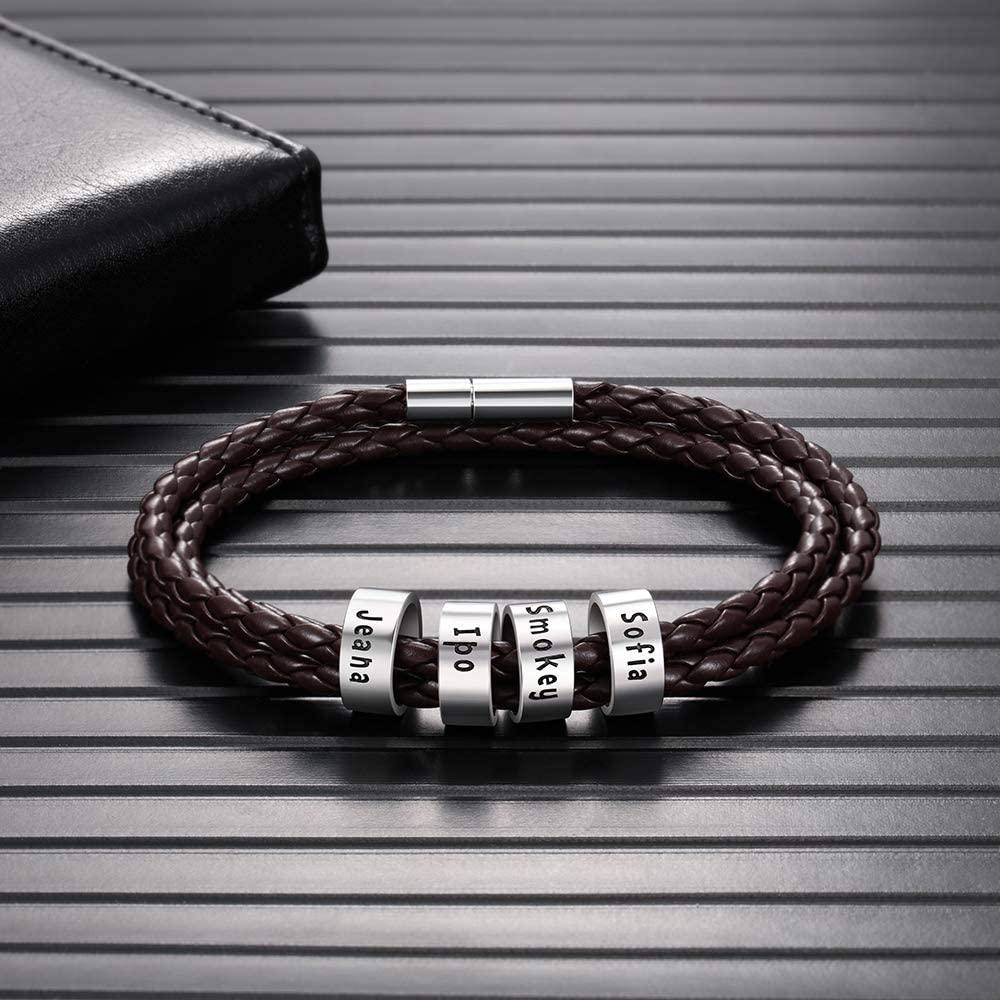 Men's Personalized Custom Braids Bracelet with Small Beads